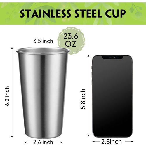 Mimorou 20 Pcs 24 oz Stainless Steel Pint Cups Metal Drinking Cups Stackable Water Tumbler Unbreakable Shatterproof Drinking Glasses for Bar Home Restaurant