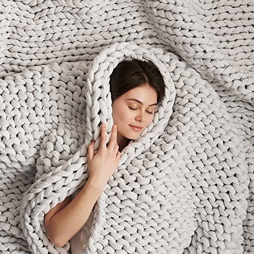 Organic Cotton Weighted Blanket - Hand-Knit Cooling Throw, 10 lbs, Moonstone