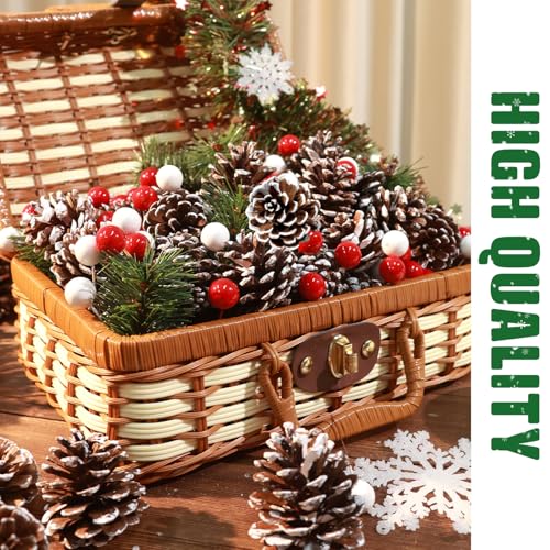 Hatisan 200PCS Christmas Pine Cones, Berries, Snowflakes & Branches Set for Holiday Decorations