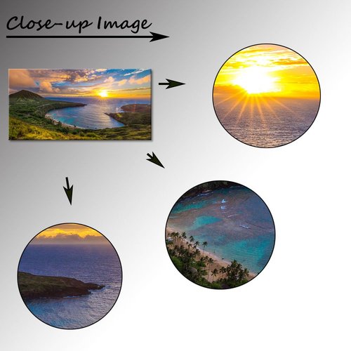 Large Canvas Wall Decorations Sunrise From Hanauma Bay On Oahu, Hawaii Landscape Printed Paintings For Living Room Framed Ready To Hang 24"X48"