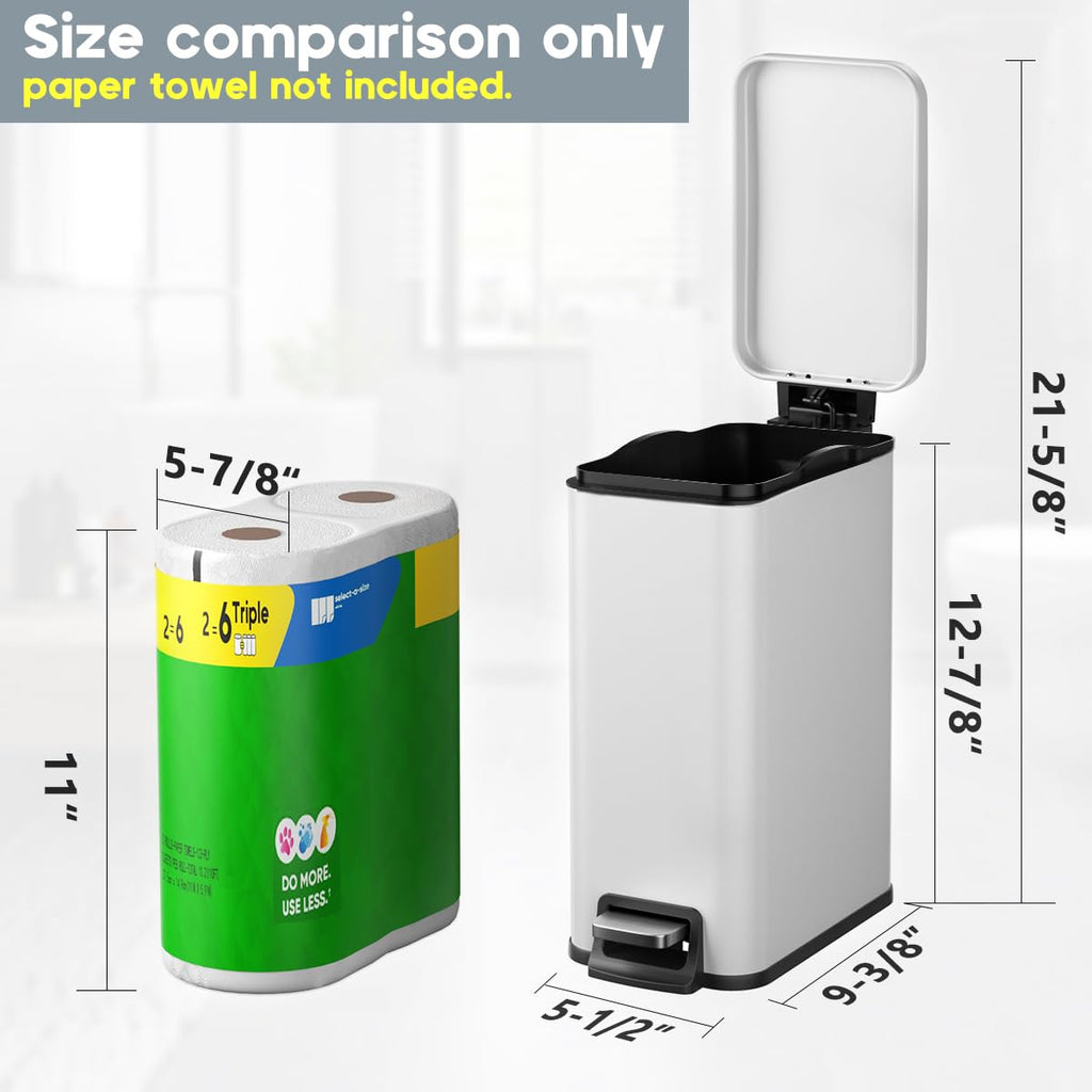 Regine Switzerland Slim Bathroom Trash Can - 1.6 Gallon Stainless Steel with Soft Close Lid & Removable Inner Bucket