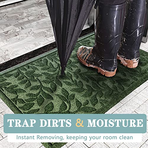 Heavy Duty Front Door Mat 17x30 Inch Non-Slip Rubber Entrance Rug Green