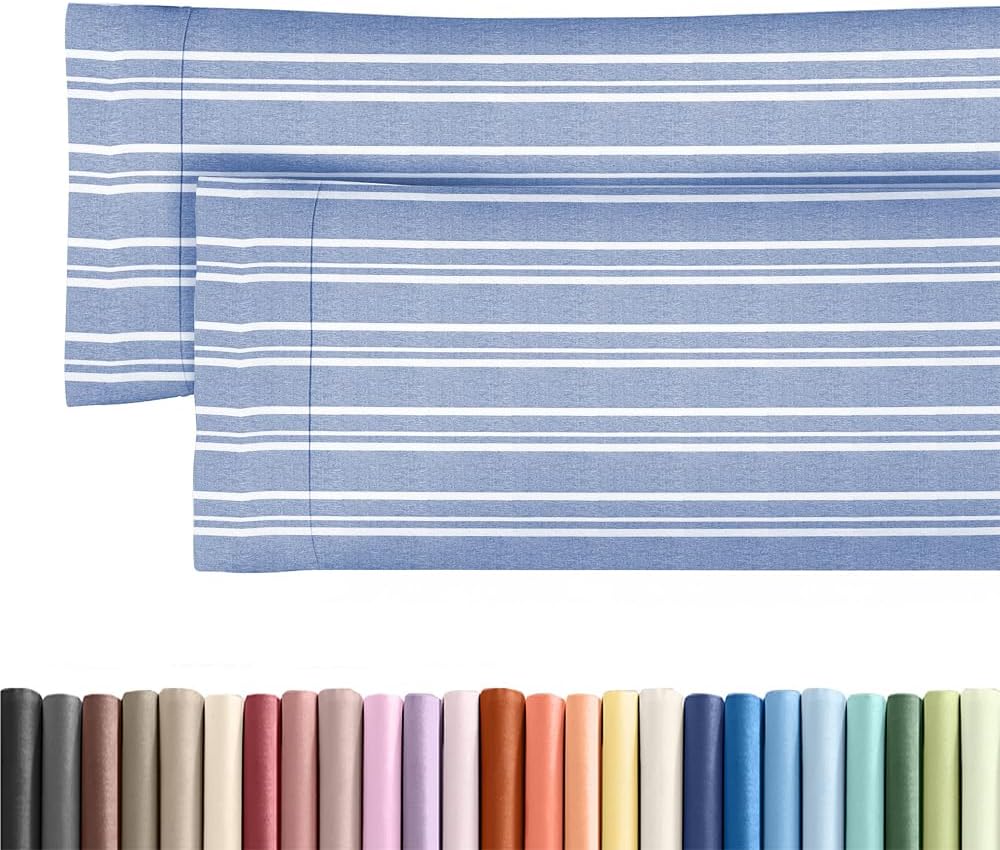 Skiennix Body Pillowcases Set of 2 | Soft 20x54 Long Pillow Covers for Comfortable Sleep - Blue Stripes, Machine Washable
