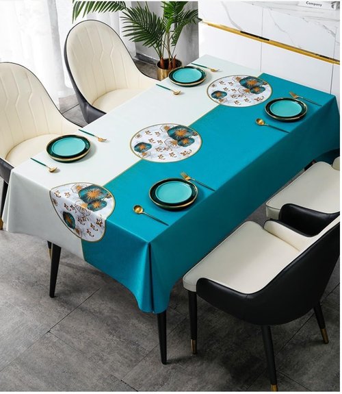 Maomoto Waterproof Rectangle PVC Tablecloth, Heavy Duty Vinyl Table Cloth Cover Oil Proof Spill Proof Wipeable Table Cloths for Indoor and Outdoor Use 55x87in (Blue)