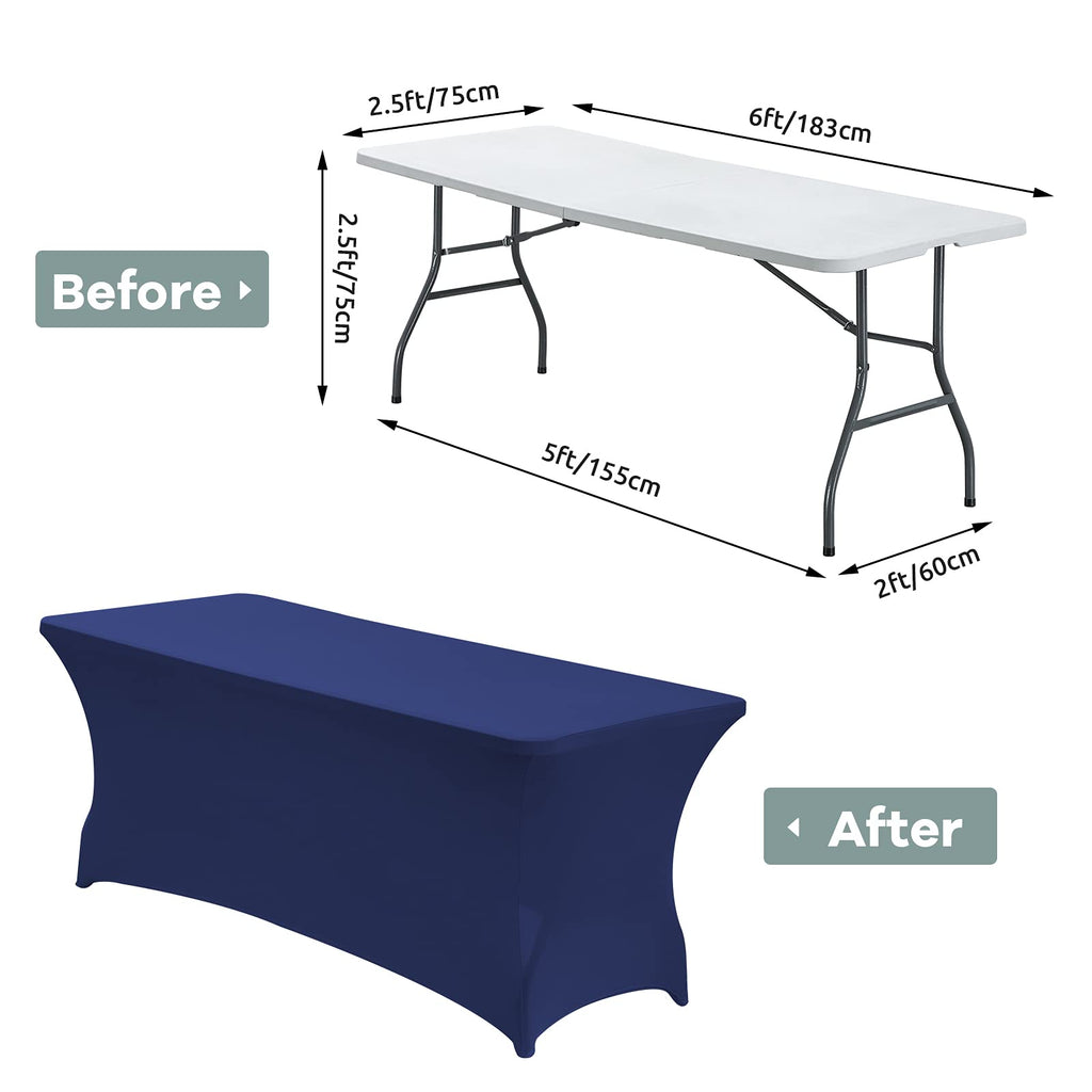 CWK 6FT Waterproof Stretch Spandex Table Cover for Rectangular Tables - Elastic Fitted Tablecloth for Folding Tables,Wrinkle Resistant Table Cloth for Parties, Weddings, Banquets & Events (Blue)