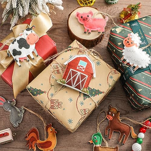 Oudain Farm Animal Felt Christmas Ornaments Set – 8 Mixed Animals for Tree 3.15–3.94"
