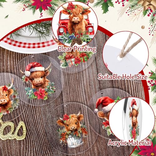 12-Pack Highland Cow Christmas Ornaments Acrylic Farm Animal Holiday Decorations