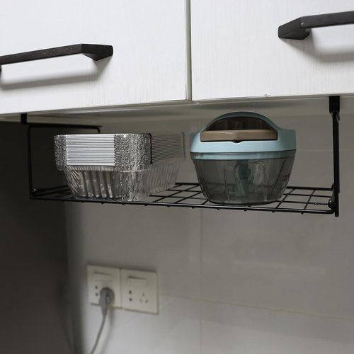 OKOMATCH Foil and Plastic Wrap Organizer Kitchen Under Cabinet Desk Pantry Hanging Organizer Storage Foldable Rack (Black)