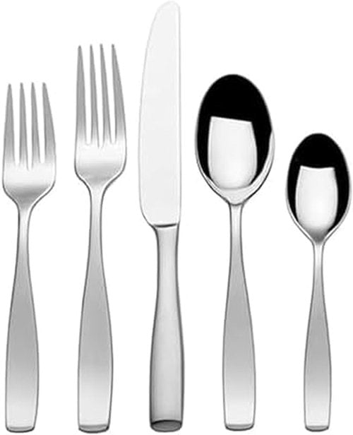 Mikasa Satin Loft 65-Piece Flatware Set - Elegant 18/10 Stainless Steel Silverware for 12 | Forks, Knives, Spoons & Serving Utensils