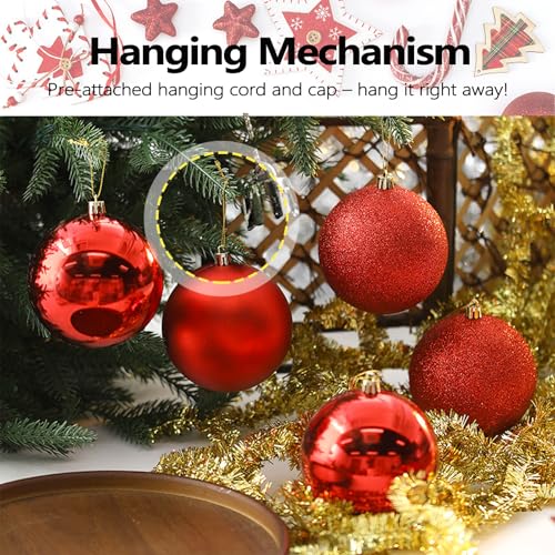 LydeLog Red Christmas Ball Ornaments 24 Pack 1.6 Inch Matte Glossy Glitter Shatterproof Holiday Decor