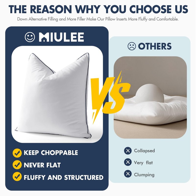 MIULEE 26x26 Euro Pillow Inserts, Fluffy Down Alternative Filling Pack of 2 Ultra Soft Throw Pillows for Bed Sofa Couch