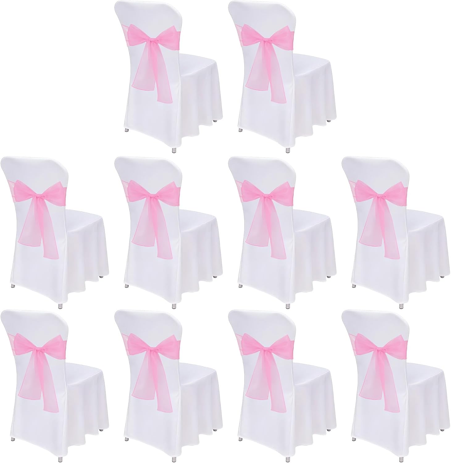 Skiennix 10PCS Pink Chair Sashes - Elegant Organza Ribbon Ties for Wedding & Party Decor