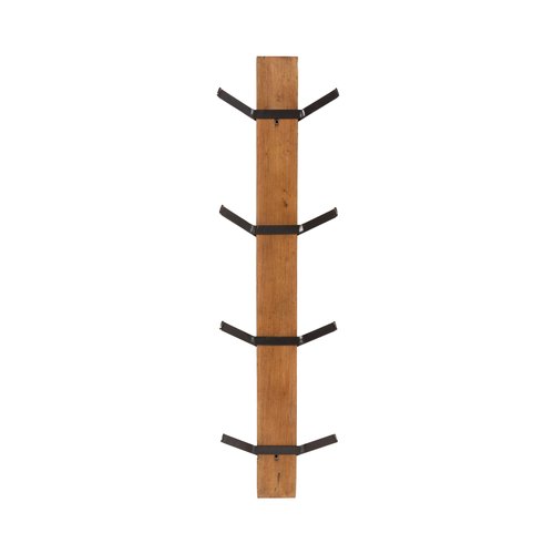 Kate and Laurel Rossmore Modern 4-Hook Vertical Wall Hanging Coat Rack; 8 x 4 x 30; Rustic Brown and Black; Decorative Modern Wood and Metal Coat Tree Hanging Hooks for Wall-Mounted Storage