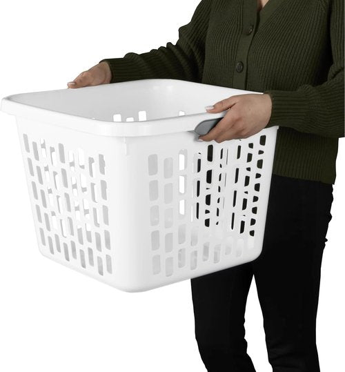 1.5 Bushel Square Plastic Laundry Basket by [Brand Name] - BPA-Free, Sturdy & Stackable, White with 2 Comfort Grip Handles