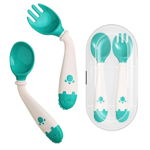 Deejoy Toddler Utensils Set - Self-Feeding Flatware with Silicone Handles & Travel Case | Stage 2 Green