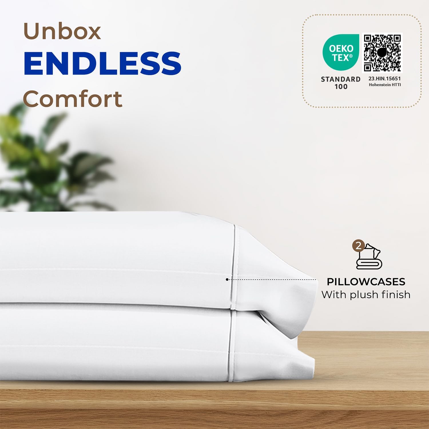 Thread Spread 100% Egyptian Cotton Pillow Cases - Luxury Queen Size Set of 2 | Soft Cooling Sateen (White)