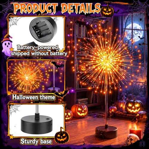 Halloween Firework Lights Table Centerpiece - 3 Pack Orange LED Decorative Decor