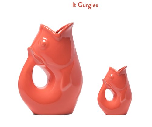 Gurgle Pot Fish Pitcher Set - Fusion Coral, includes a large and baby GurglePot. Makes whismical Gurgling sound when you pour
