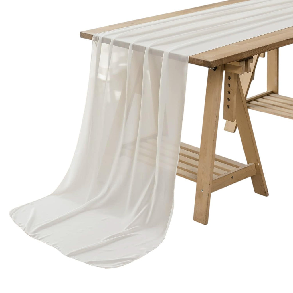 MDS Pack of 10 | Ivory | 10ft Chiffon Table Runner 29x120 Inches Long Romantic Rustic Sheer Gauze Runner for Wedding Bridal Shower Birthday Banquets Engagement Spring Easter Boho Decorations
