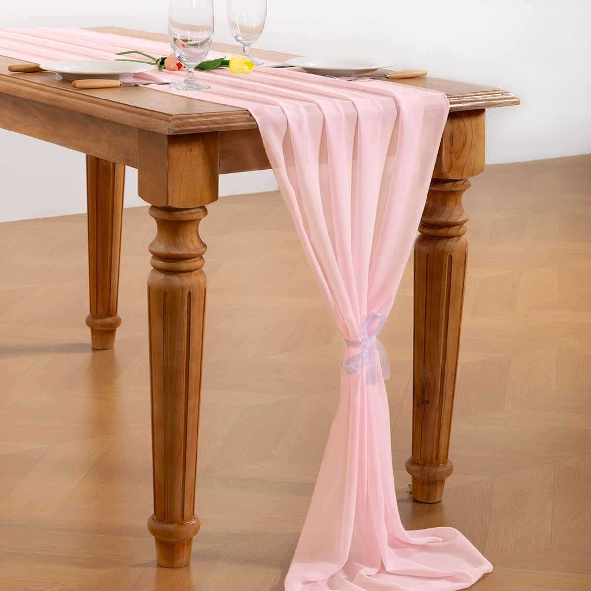 Socomi Blush Pink Chiffon Table Runner - Elegant 10ft Wedding Centerpiece | Rustic Bridal Shower Decor 29x120 Inches