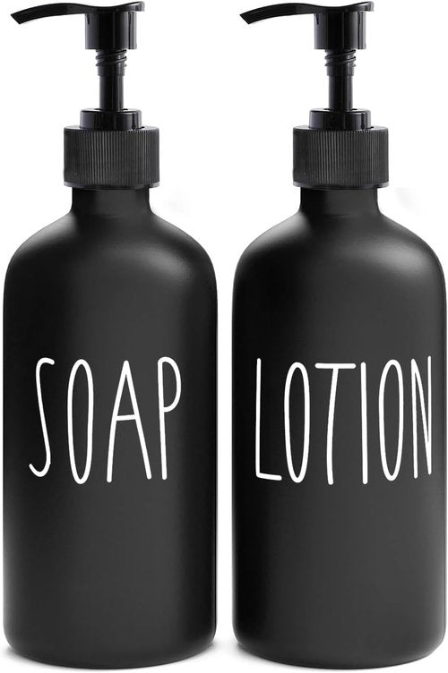 MOMEEMO Matte Black Soap Dispenser Set - Stylish Lotion & Hand Soap Dispenser for Farmhouse Bathroom Decor