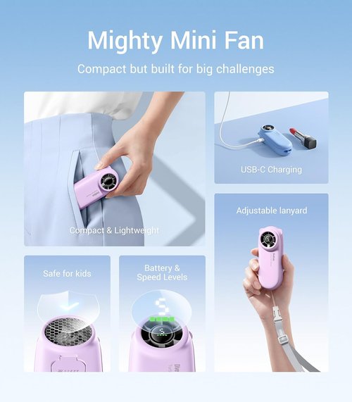 Diveblues TurboBear Portable Handheld Fan - 5-Speed Rechargeable Mini Fan for Travel | Cute Gift for Women