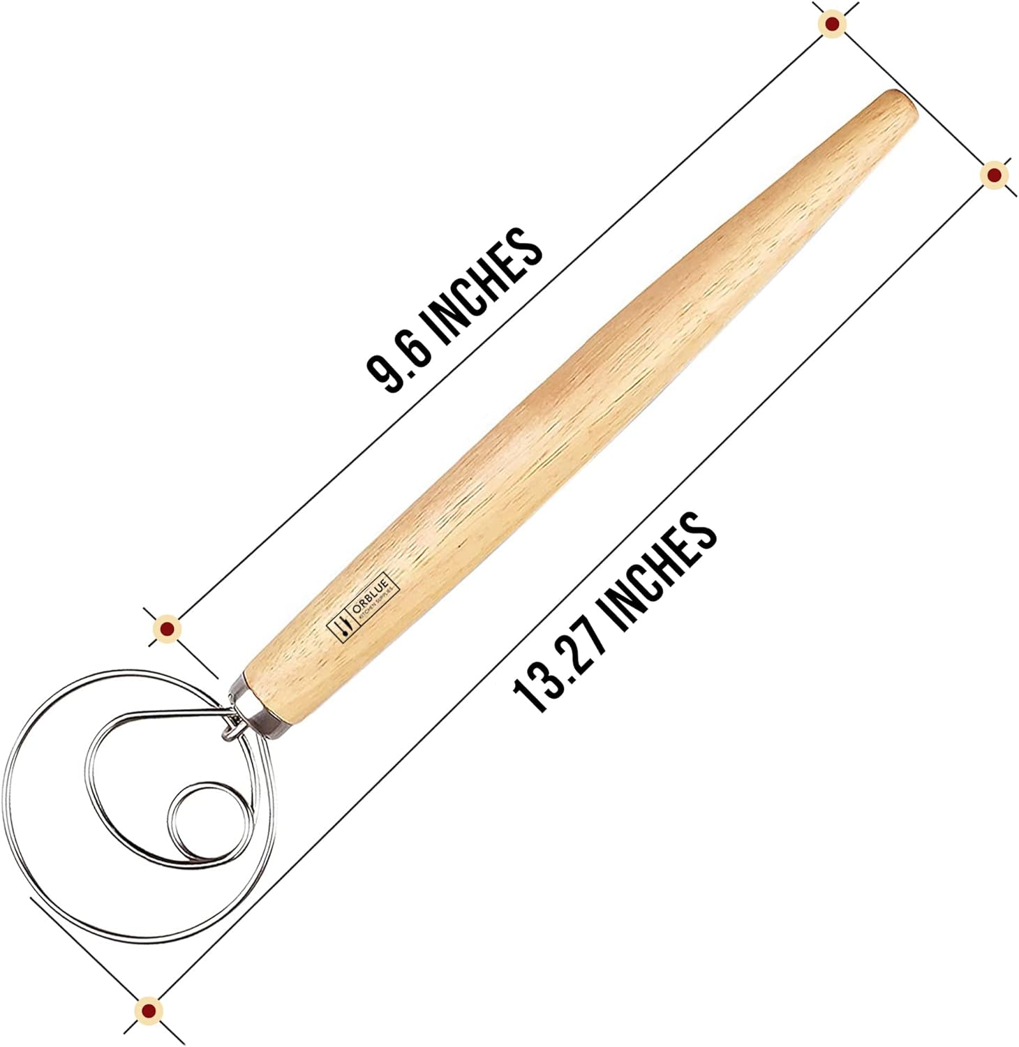 ORBLUE Premium Danish Dough Whisk - Stainless Steel Ring for Bread, Pastry & Pizza Dough - 13-Inch