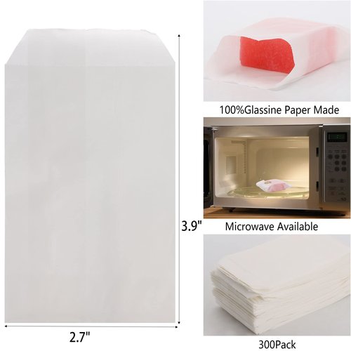 300pcs 2.7 x 4 inch Glassine Sleeves Bags Waxed Paper Cookies Bags for Food Handmade Soaps Individual Packaging
