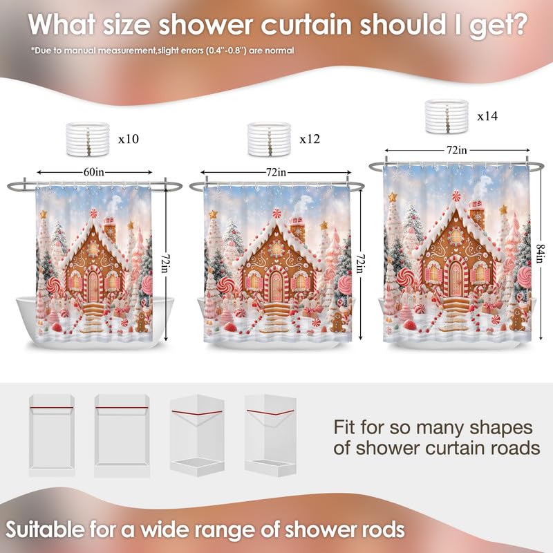 Duluxykl 72x72 in Christmas Gingerbread House Shower Curtain Pink
