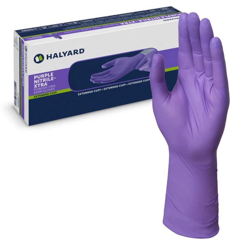 HALYARD Purple Nitrile-Xtra Exam Gloves, Sterile (Individually Wrapped), Powder-Free, 5.9 mil, 12 Inches, Purple, Small, 14260 (Box of 100/50 Pairs)