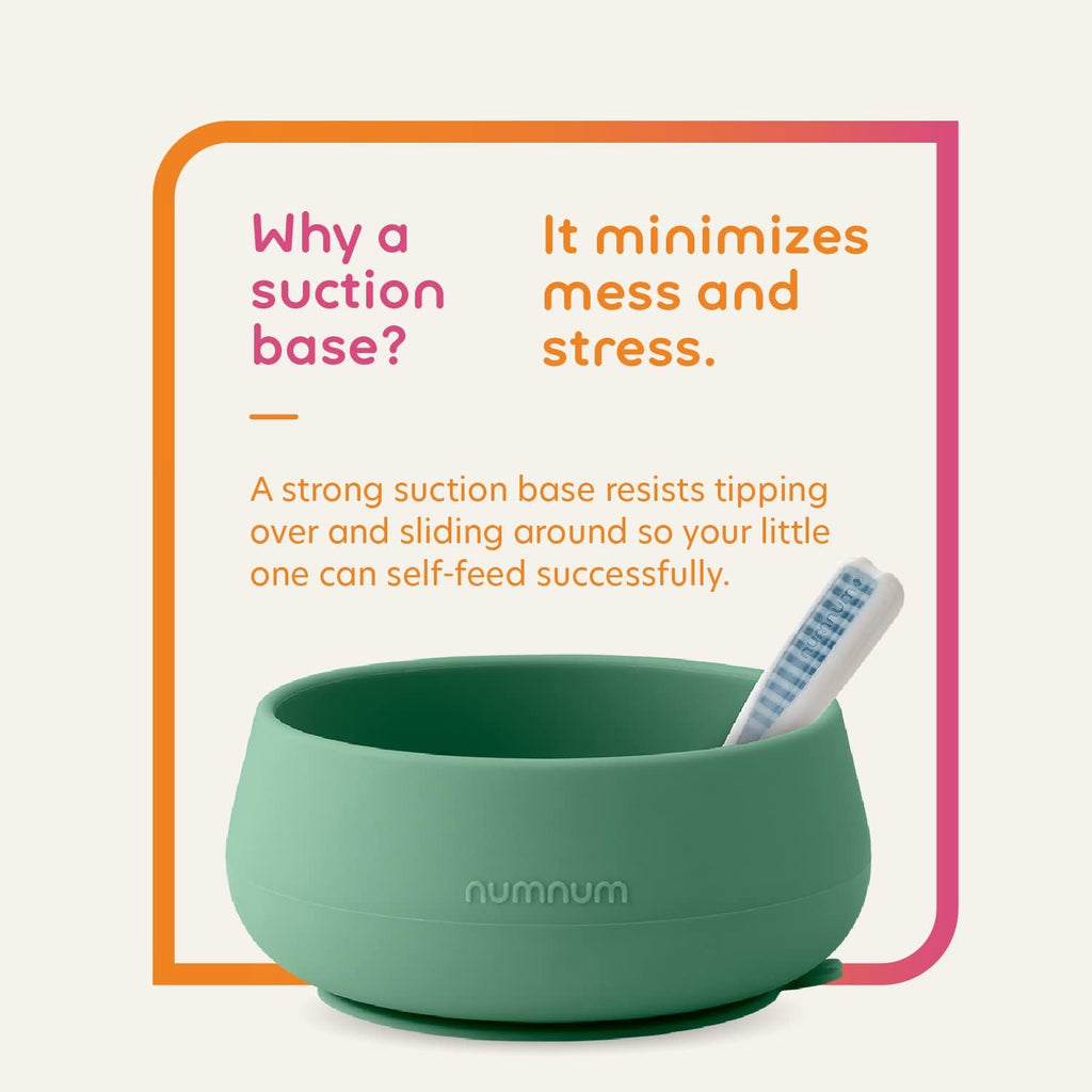 NumNum Baby Bowl & GOOtensils Baby Spoons - Suction Bowls for 4+ Months, BPA-Free Silicone, Dishwasher Safe | Green/Blue