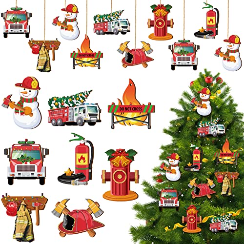 Glenmal 32 Pcs Firefighter Christmas Wooden Ornaments with Fire Hydrant Style