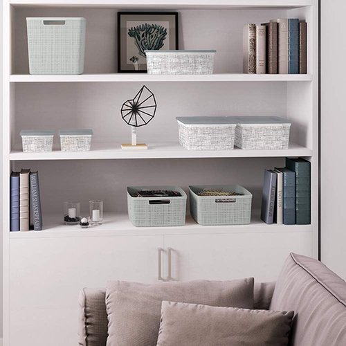 Curver Jute Decorative Storage Baskets - Set of 6 Medium 12L Bins for Home, Office & Kitchen | Grey