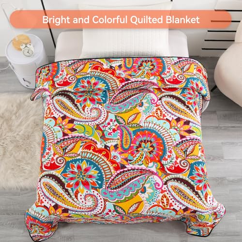 Reversible Cotton Quilted Throw Blanket - 59" x 79" Paisley Design