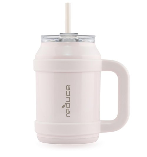REDUCE Reusable 32 oz Cold1 Water Tumbler – Ergonomic Handle – Double-Wall Insulation – Sturdy Desktop/Tabletop Mug with Lid and Straw – BPA-Free – Stainless Steel for Gym, Home, or Office– Cotton