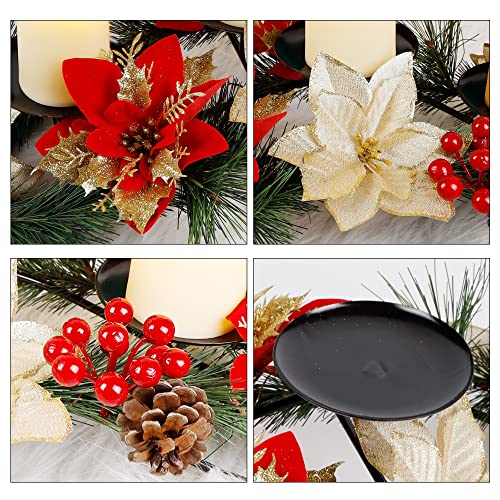Christmas Poinsettia Table Centerpiece with 3 Flameless LED Candles