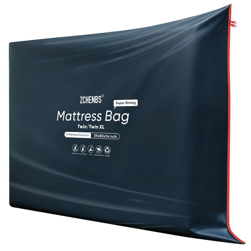 ZCHENBS® - Twin/Twin XL Mattress Bags for Moving, Waterproof Mattress Storage Bag with Zipper, Heavy-Duty 5 Mil Ultra-Thick Bed Protector Cover for Moving, Reusable (Solid/Black, 2 Pack)