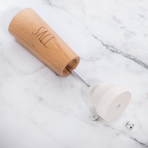 Rae Dunn Salt and Pepper Grinder Set of 2 - Bamboo Sea Salt Pepper Grinder - Classy Salt and Pepper Shakers - Pepper Mill & Salt Mill, Cream