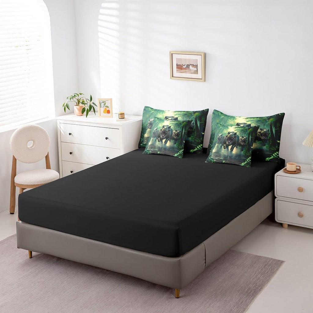 Cartoon Dinosaur Bed Set Includes Comforter, Sheet Set, Pillowcases & Pillow Covers Twin 3D Dino Print 7 Piece Bedding Set Decor Jungle Dino Comforter Set Soft Microfiber Wild Animal Bedroom Decor