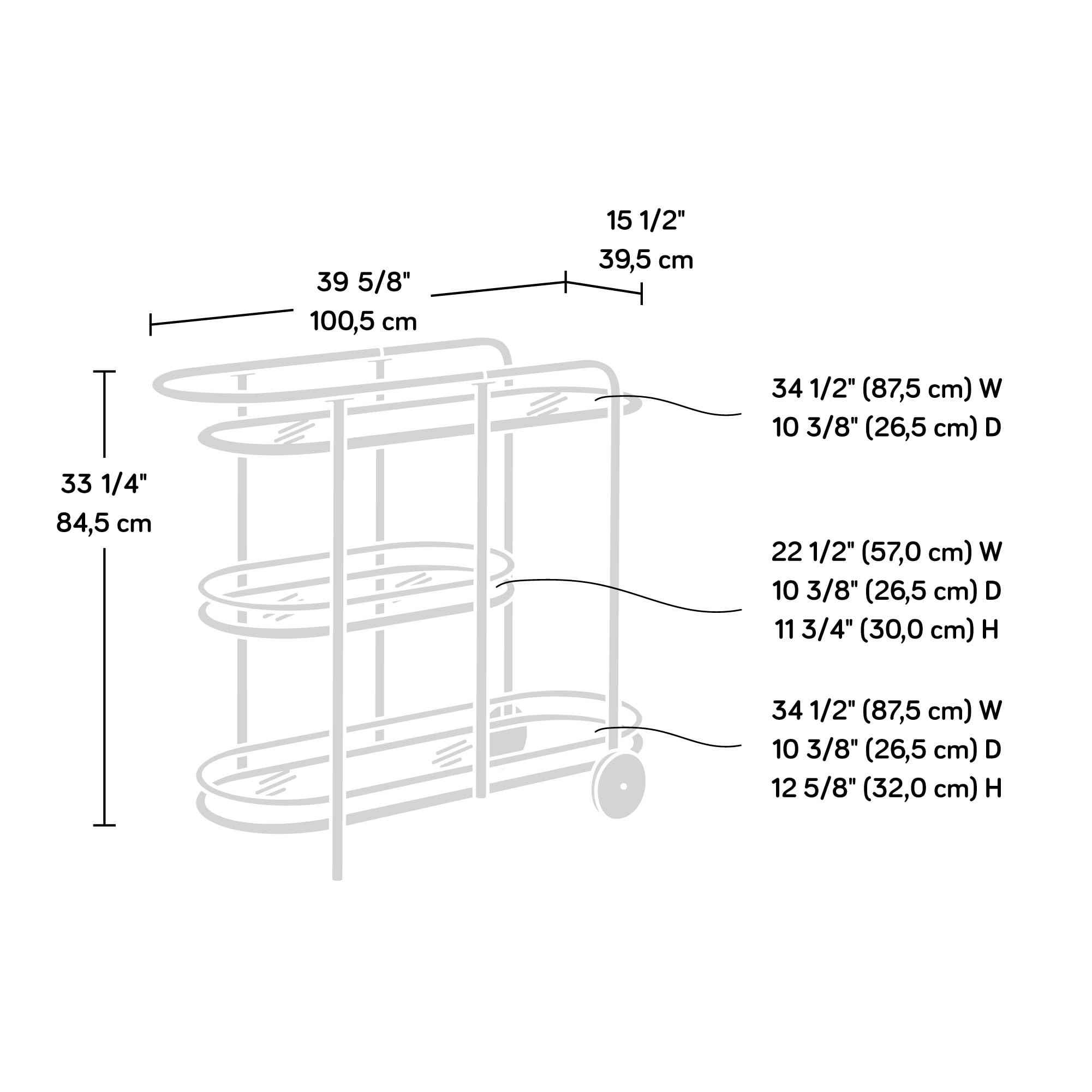 Sauder Coral Cape Bar Cart Metal/Glass, Black Finish