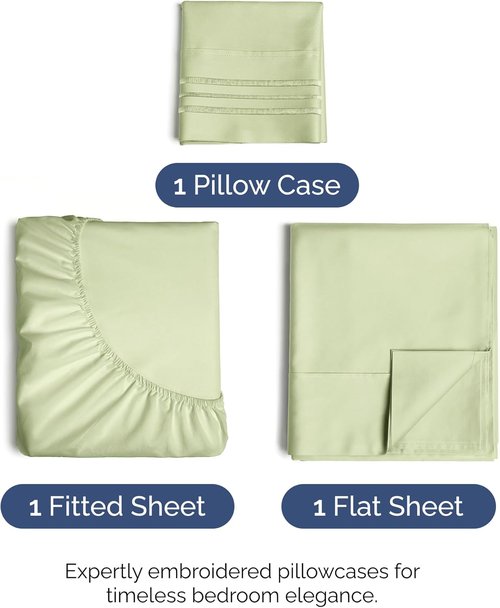 Comfy Twin Size 3 Piece Sheet Set by [Brand Name] - Breathable & Cooling Hotel Luxury Bedding - Light Sage Green