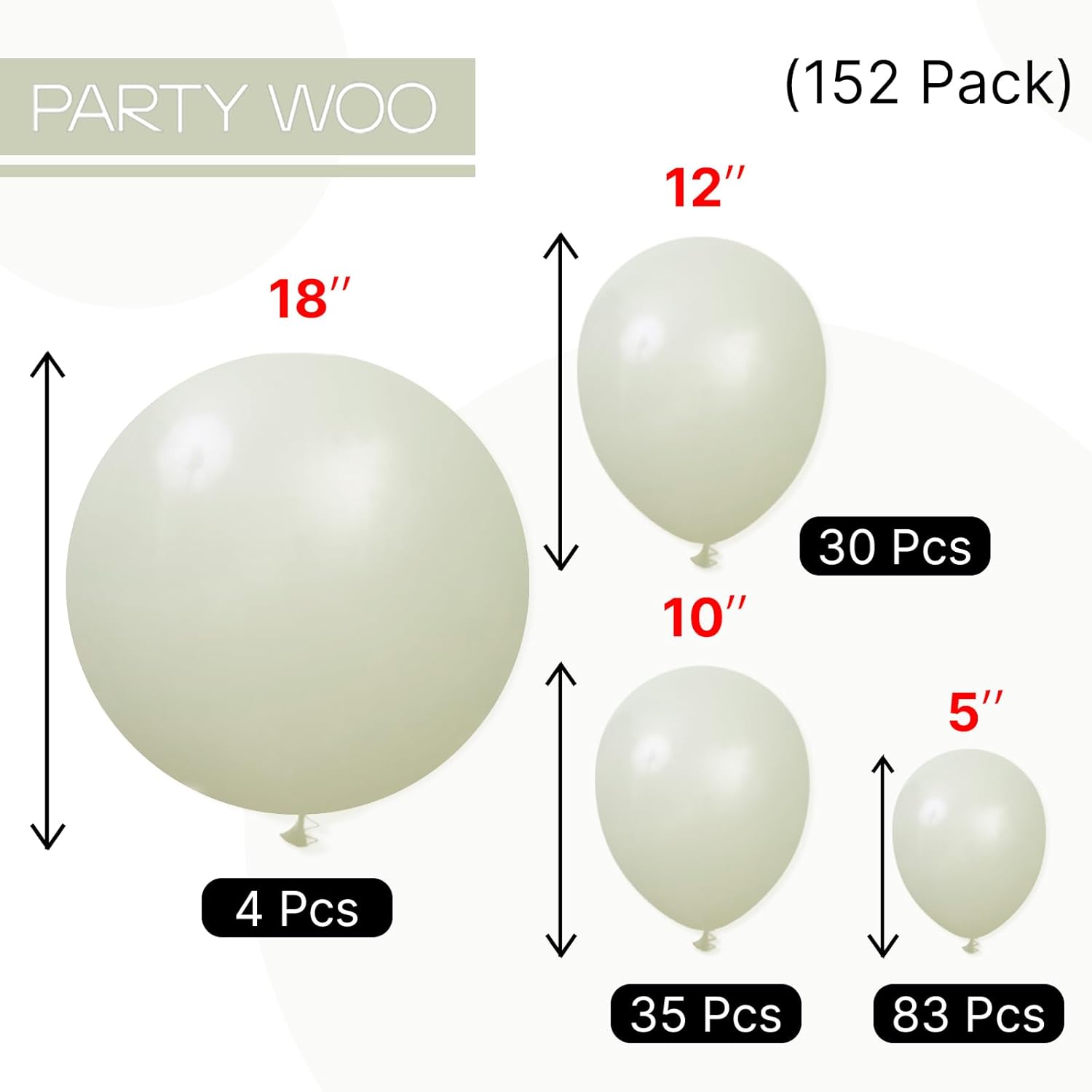 PartyWoo Sage Green Balloon Arch Kit - 152 Pcs in Various Sizes for Wedding & Birthday Decor | Dusty Boho Green