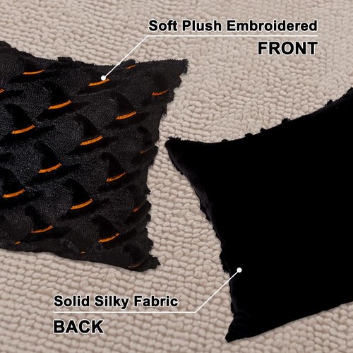 Heirloom Haven Halloween Witch Hat Pillow Covers Set of 2,Black Hat Soft Plush Faux Fur Jacquard Couch Cushion Case Holiday Farmhouse for Sofa Home Decor 18 x 18 Inch