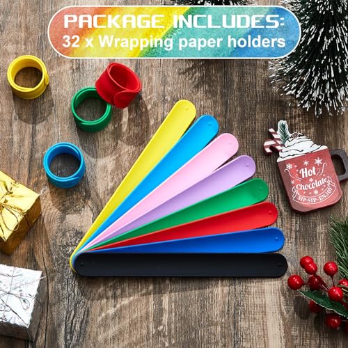 32 Pcs Wrapping Paper Roll Holder Clips Silicone Slap Bands