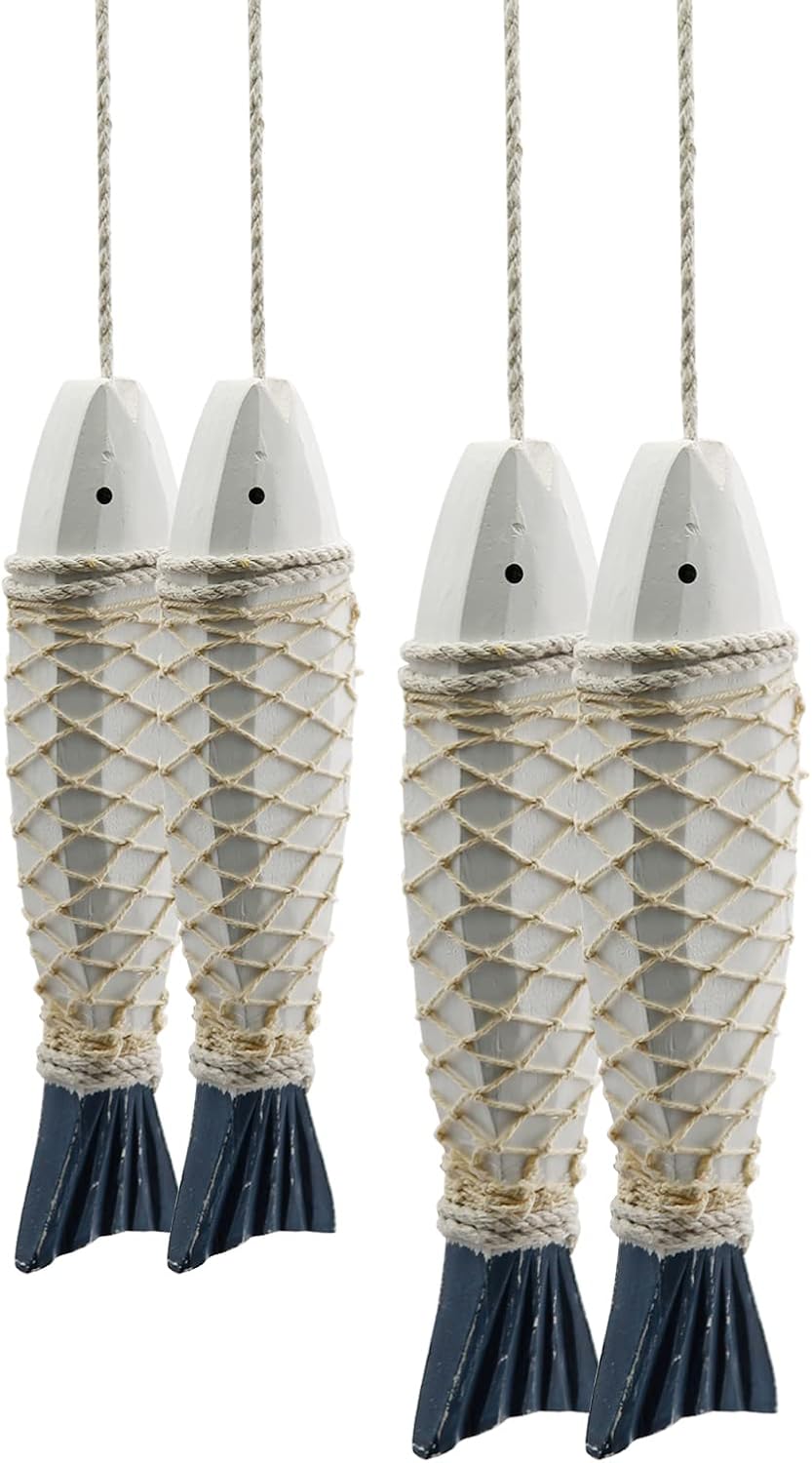 Saihisday Antique Wood Fish Wall Hanging Decor - Hand-Carved Nautical Ornaments | 12.59" H & 7.8" H Sizes