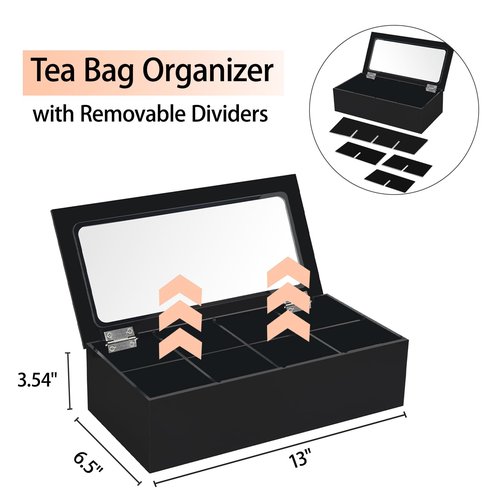 Tasybox Tea Bag Organizer, Acrylic Tea Box with Lid, Tea Packet Holder Storage Container for Home Decor