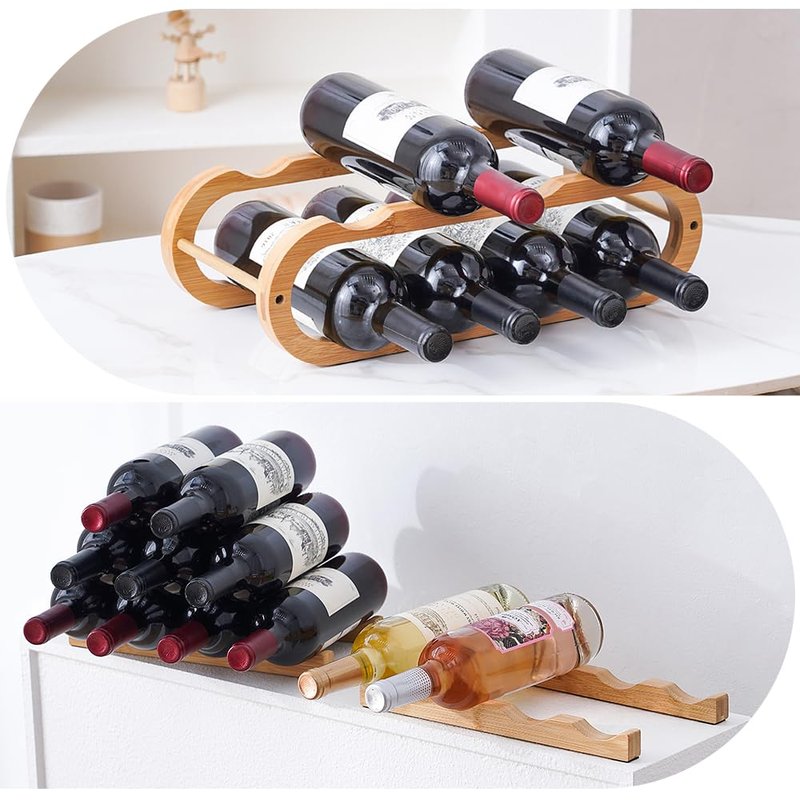 Aixboumo Wine Rack for Cabinet and Countertop - Adjustable in 2 Sizes - 3 Pack (2 Tier + 1 Tier+1 Tier) (Bamboo, Natural)