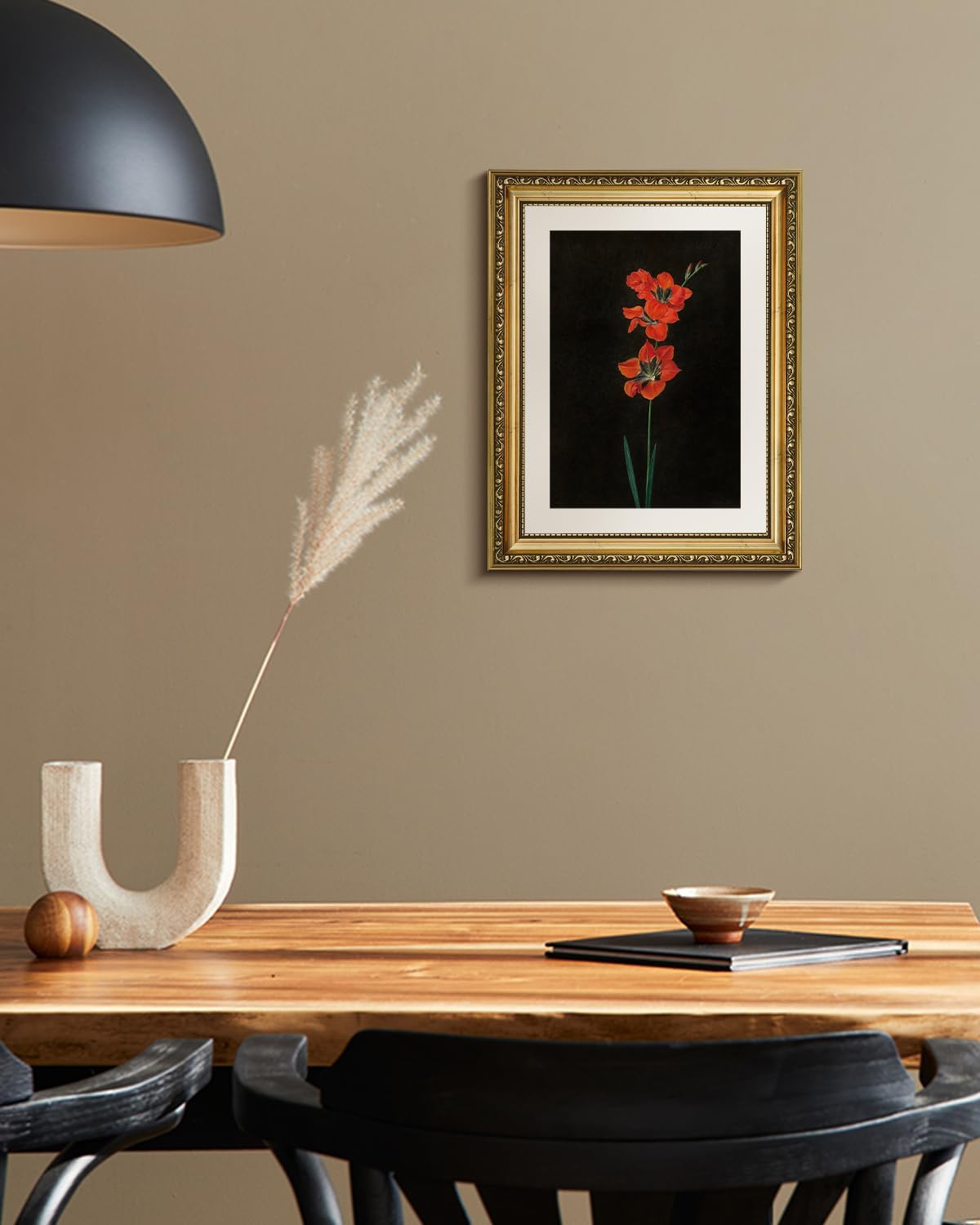 VIYYIEA Gold Framed Wall Art - Red Flower Canvas Print on Black Background | 11x14in Aesthetic Decor