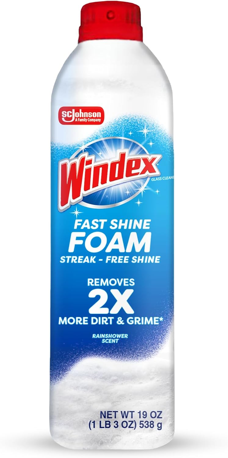 Windex Fast Shine Foam Glass Cleaner - Streak-Free Aerosol Spray for Windows, Mirrors & Counters | 19 oz