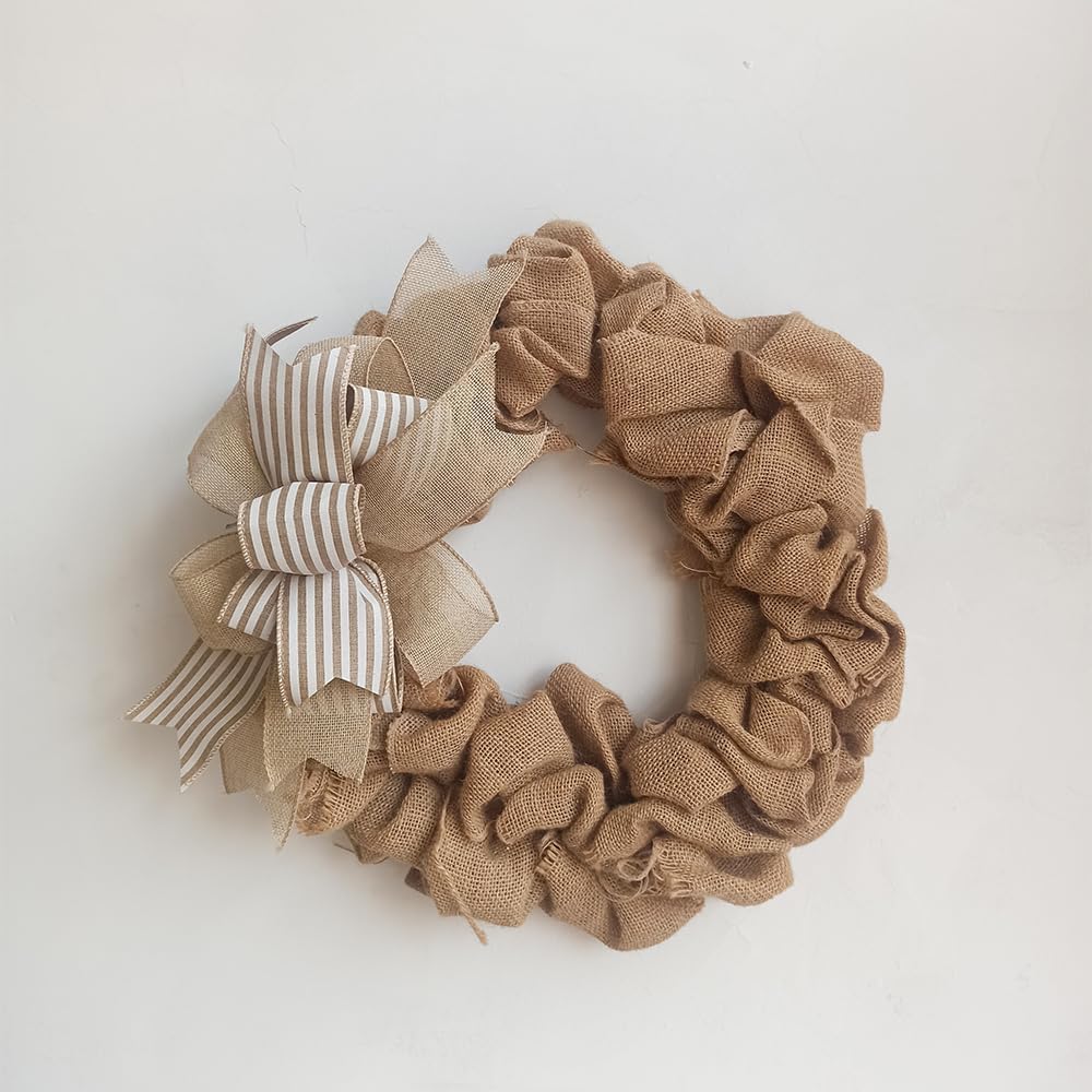 Regine Switzerland Vintage Beige Stripe Farmhouse Lantern Bow - Rustic Door Hanger Wreath Embellishment